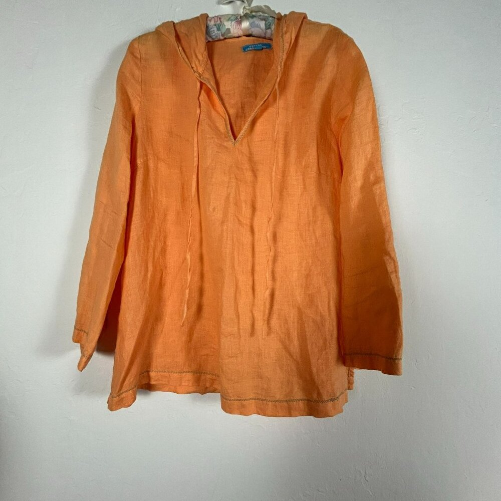 Cotton Connection Women's V-Neck Linen Side Slits Casual Hoodie Yellow Large